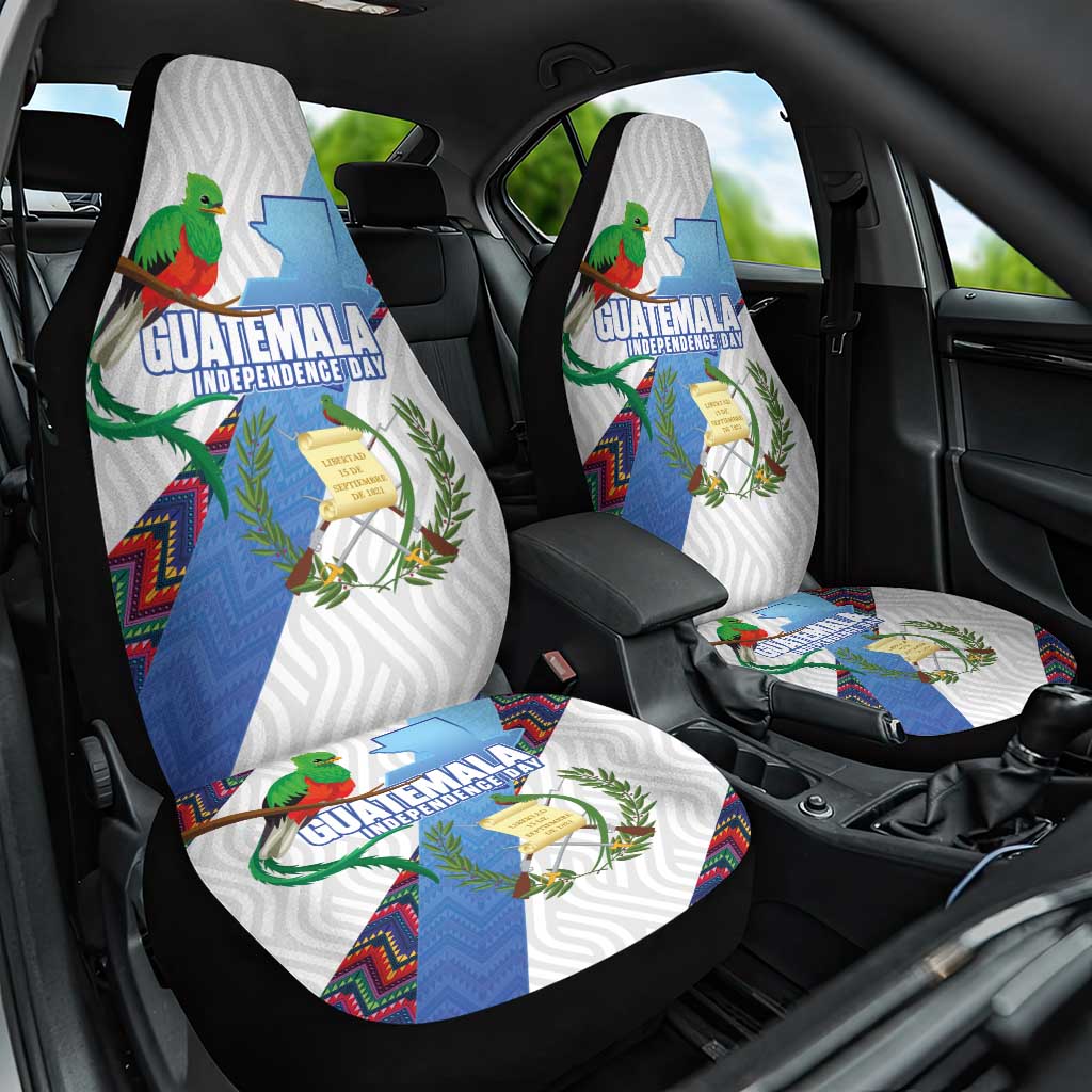 Guatemala Independence Day Car Seat Cover Resplendent Quetzal with Coat of Arms and Maya Textiles - Wonder Print Shop