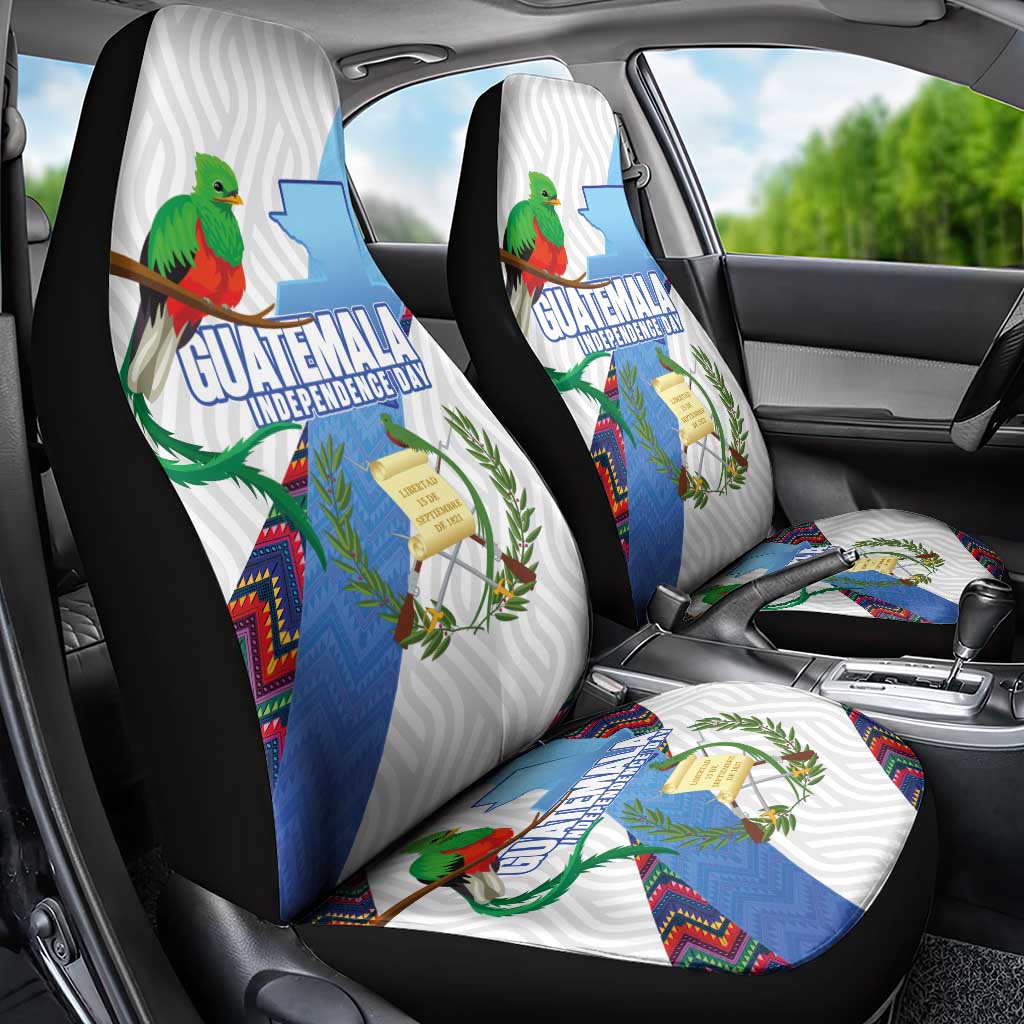 Guatemala Independence Day Car Seat Cover Resplendent Quetzal with Coat of Arms and Maya Textiles - Wonder Print Shop