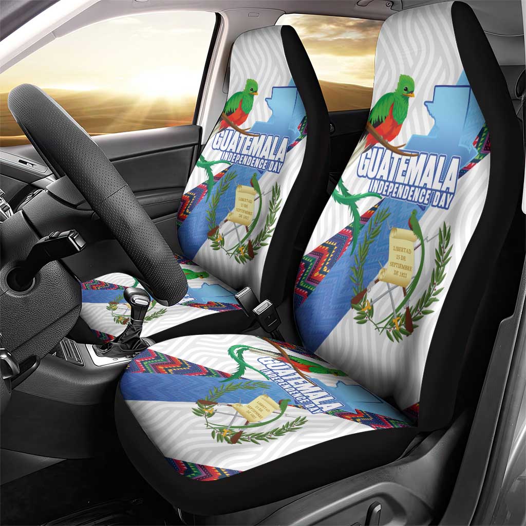Guatemala Independence Day Car Seat Cover Resplendent Quetzal with Coat of Arms and Maya Textiles - Wonder Print Shop