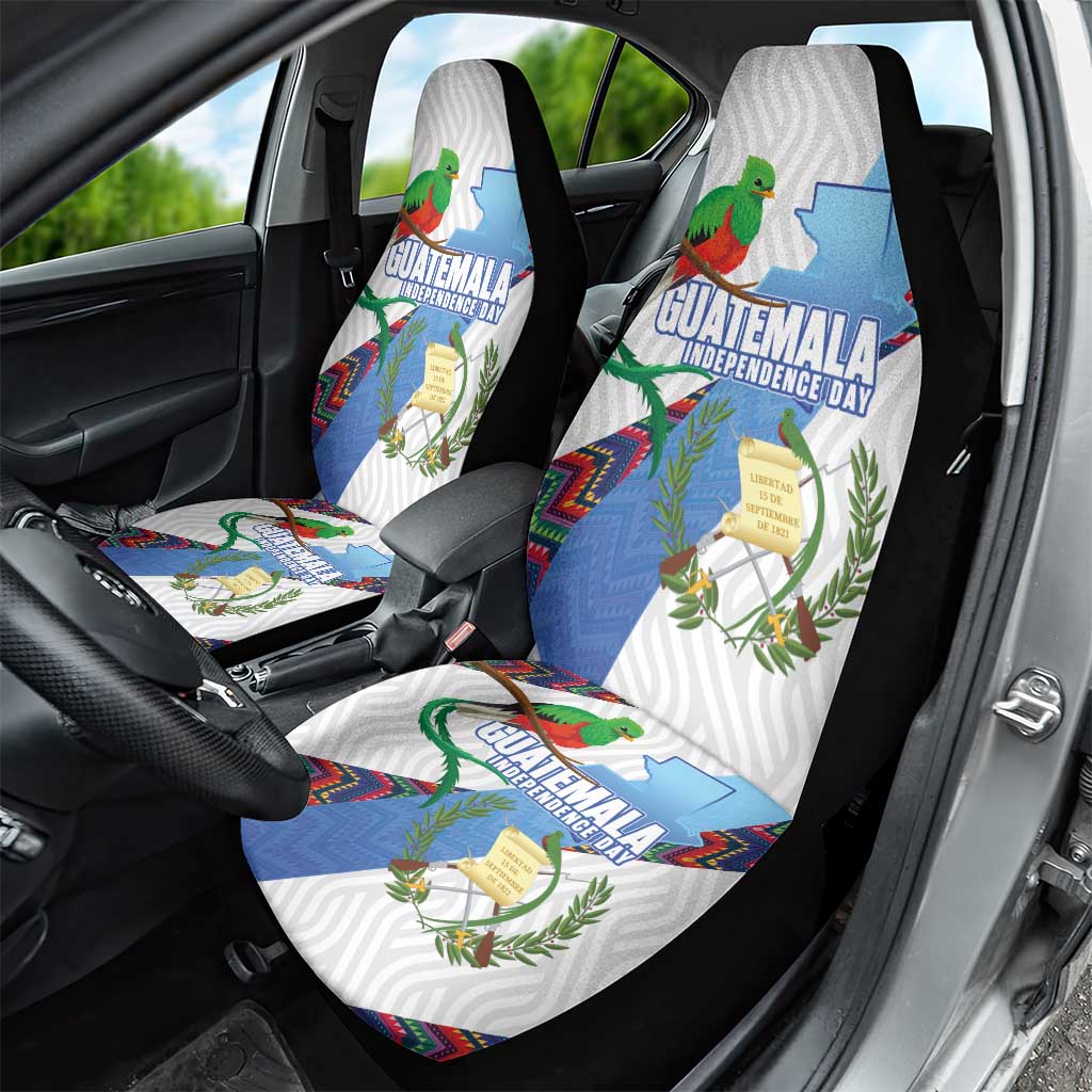 Guatemala Independence Day Car Seat Cover Resplendent Quetzal with Coat of Arms and Maya Textiles - Wonder Print Shop