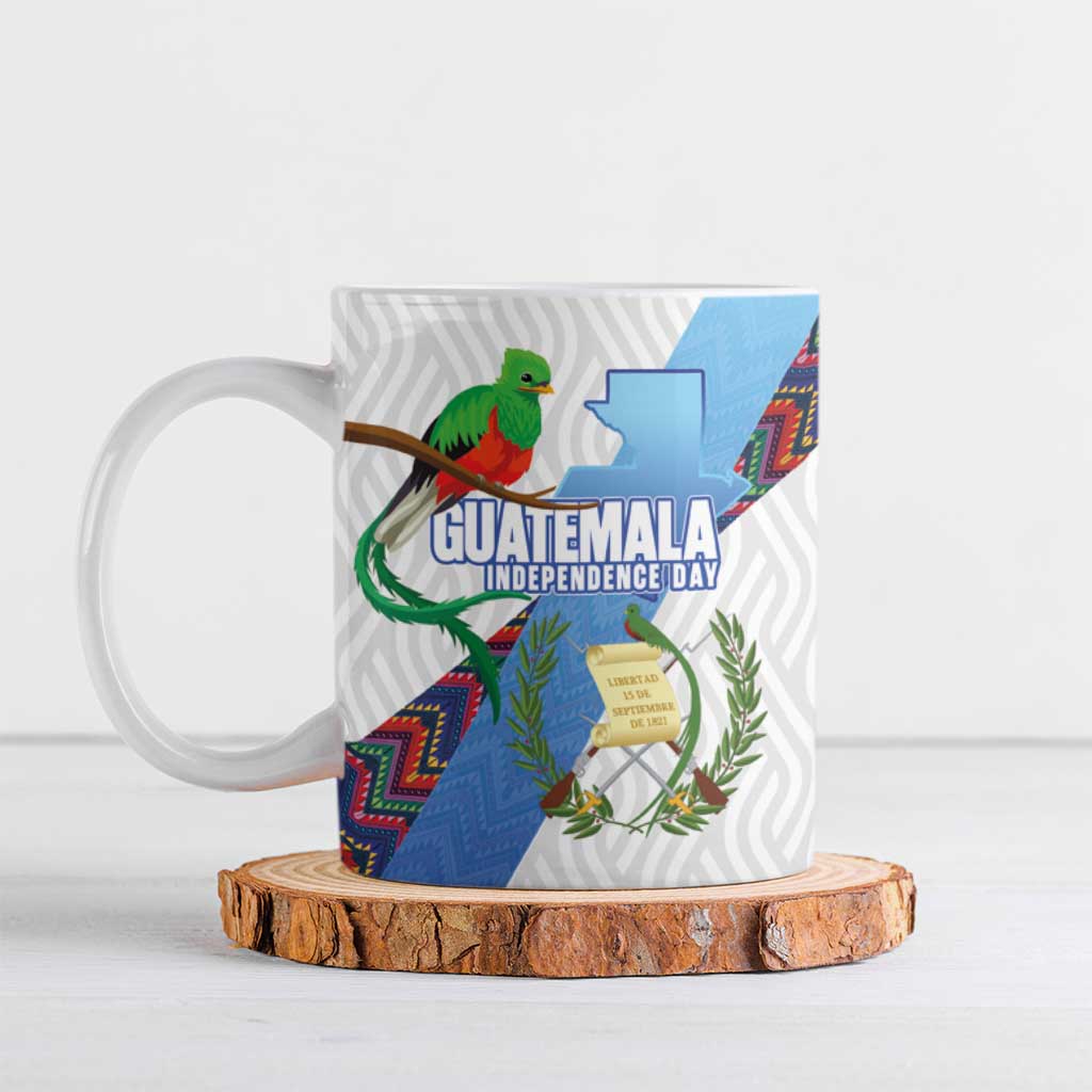 Guatemala Independence Day Ceramic Mug Resplendent Quetzal with Coat of Arms and Maya Textiles - Wonder Print Shop