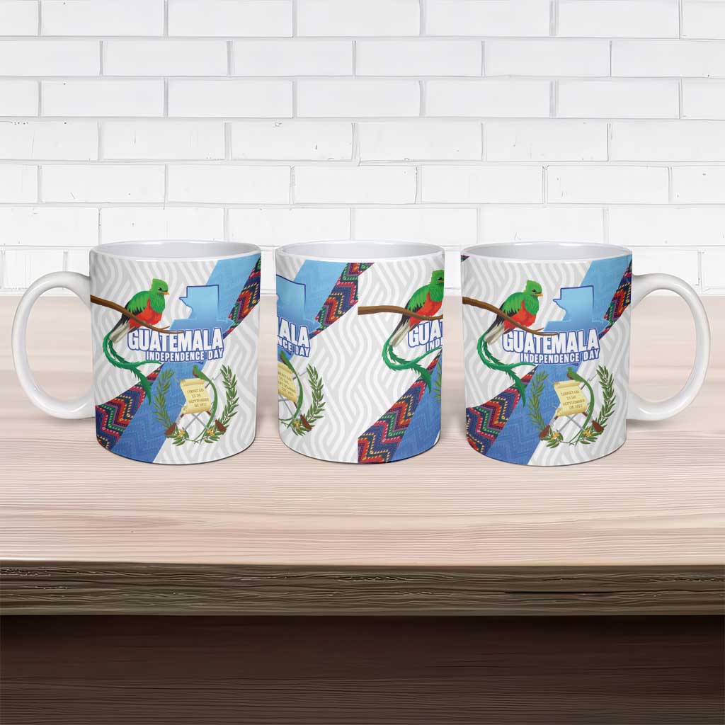 Guatemala Independence Day Ceramic Mug Resplendent Quetzal with Coat of Arms and Maya Textiles - Wonder Print Shop