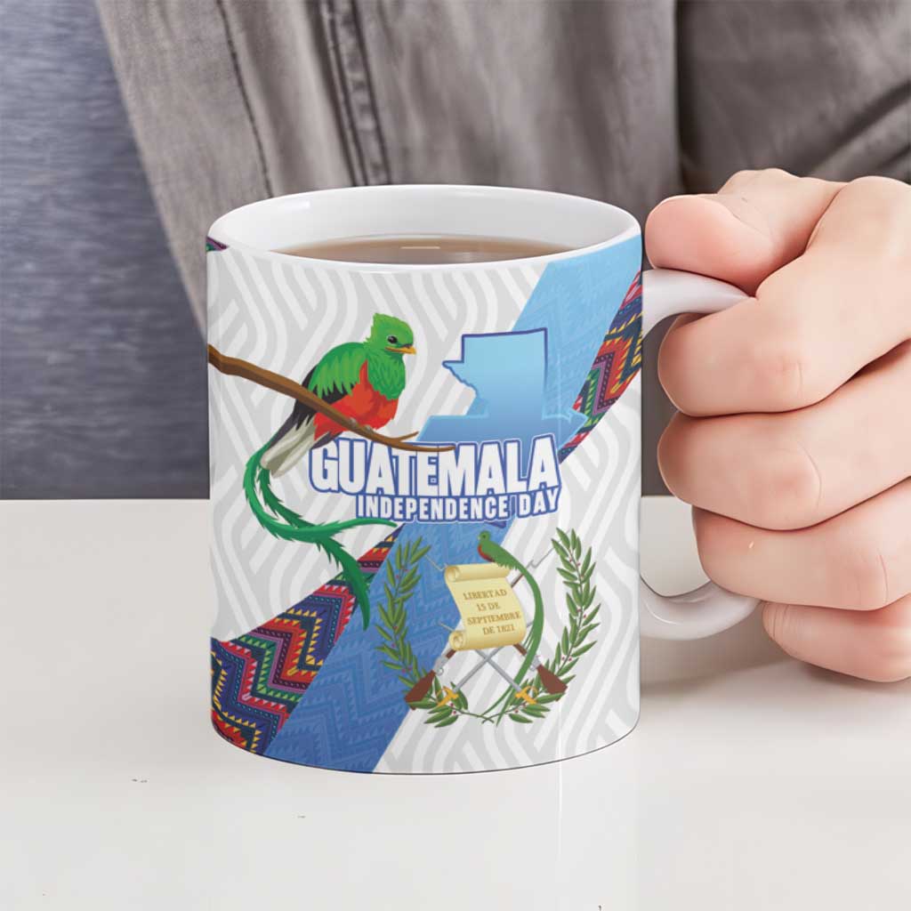 Guatemala Independence Day Ceramic Mug Resplendent Quetzal with Coat of Arms and Maya Textiles - Wonder Print Shop
