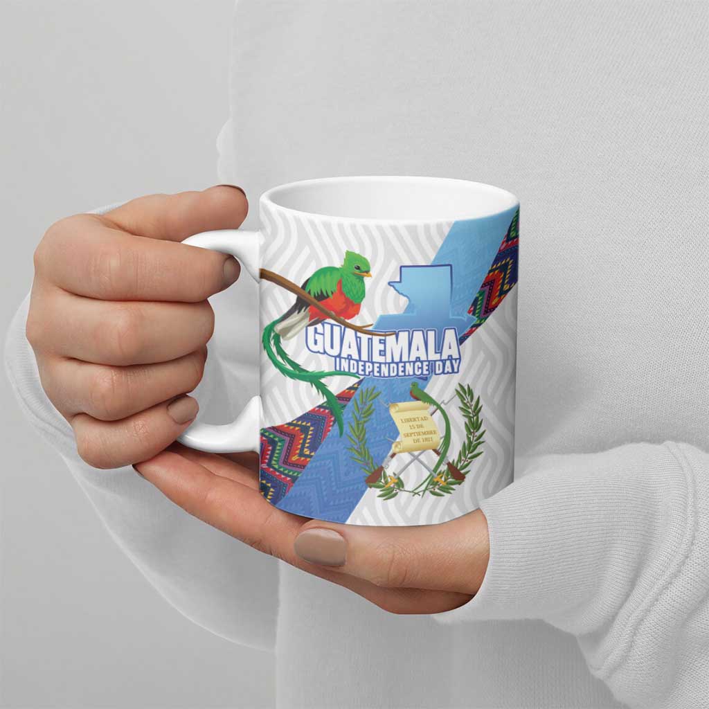 Guatemala Independence Day Ceramic Mug Resplendent Quetzal with Coat of Arms and Maya Textiles - Wonder Print Shop