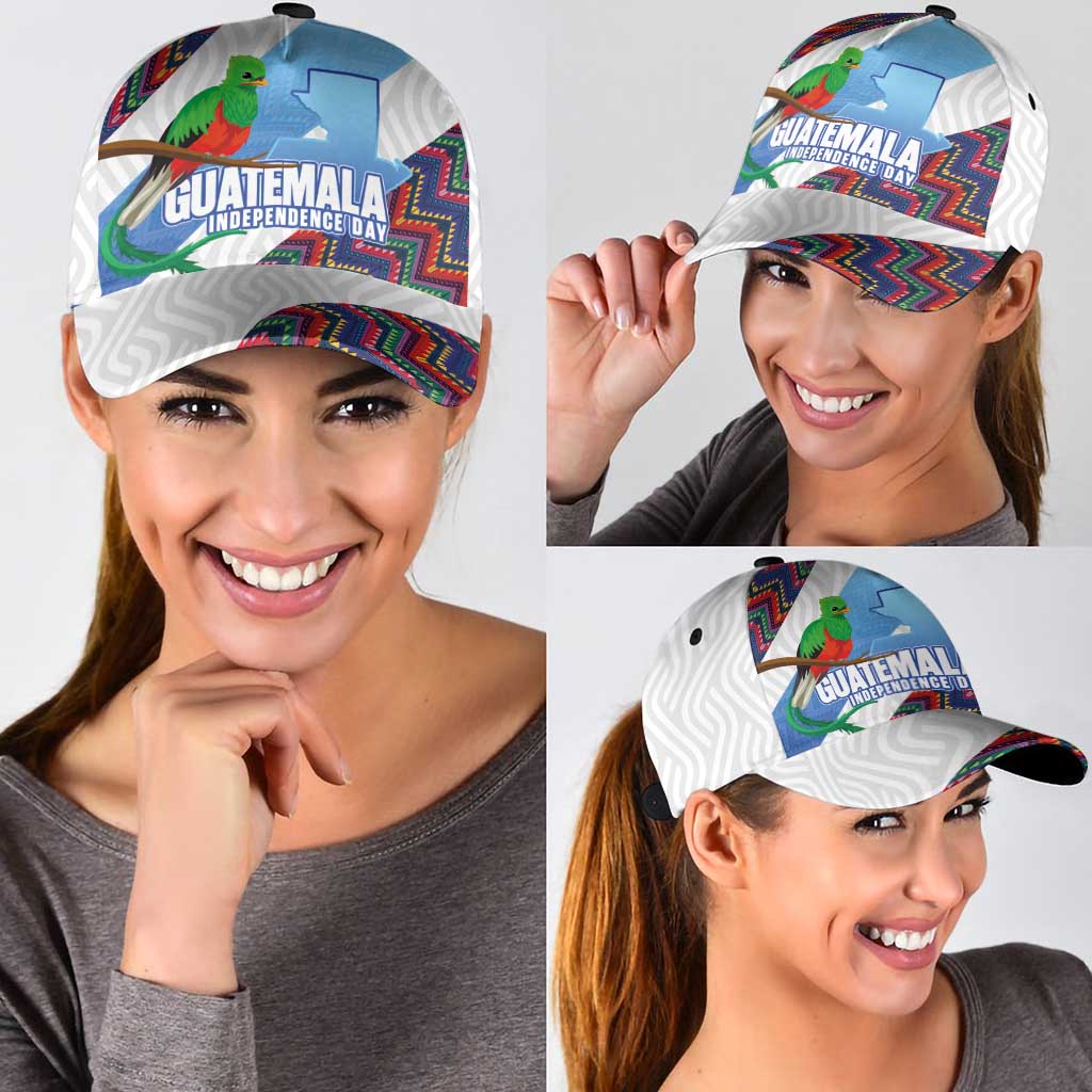 Guatemala Independence Day Classic Cap Resplendent Quetzal with Coat of Arms and Maya Textiles - Wonder Print Shop
