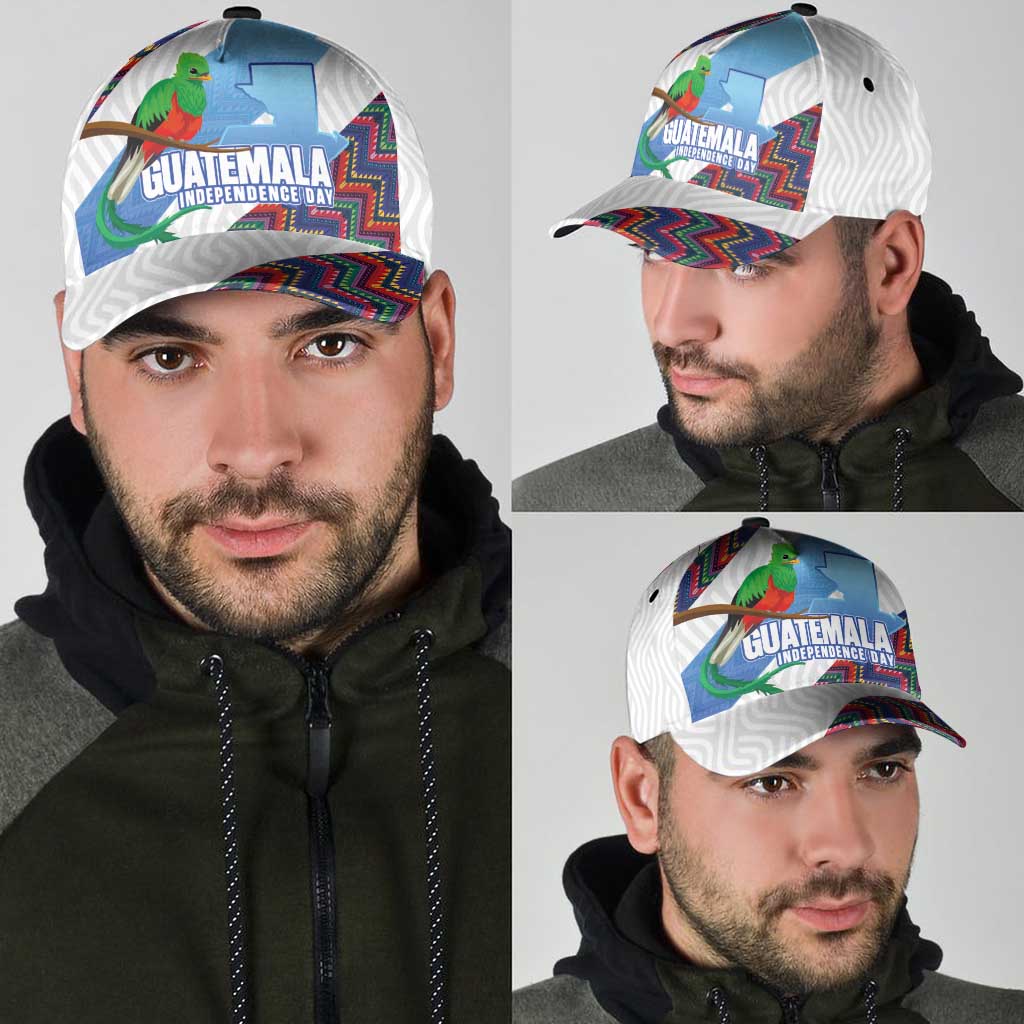 Guatemala Independence Day Classic Cap Resplendent Quetzal with Coat of Arms and Maya Textiles - Wonder Print Shop