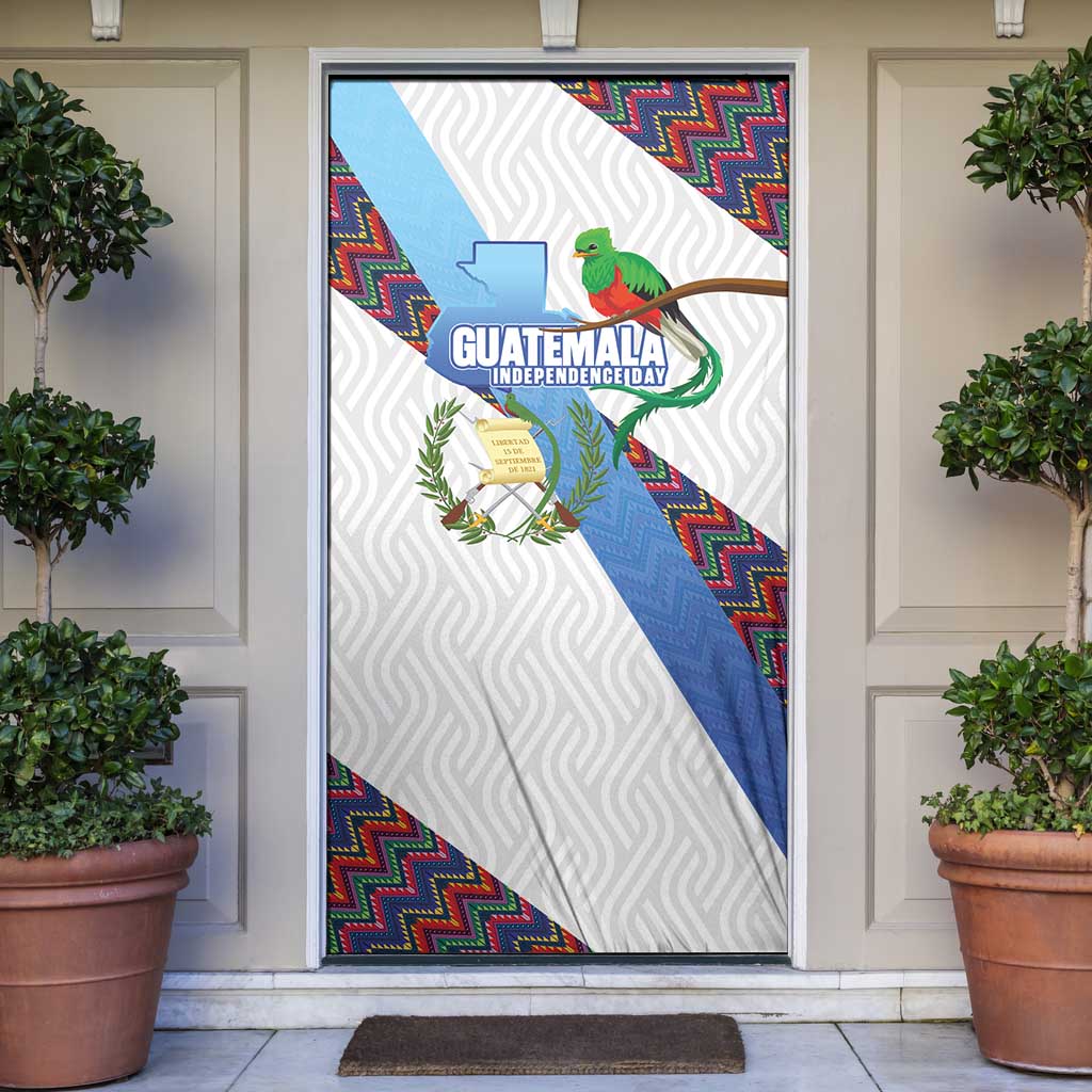 Guatemala Independence Day Door Cover Resplendent Quetzal with Coat of Arms and Maya Textiles - Wonder Print Shop
