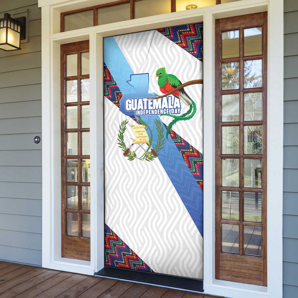 Guatemala Independence Day Door Cover Resplendent Quetzal with Coat of Arms and Maya Textiles - Wonder Print Shop