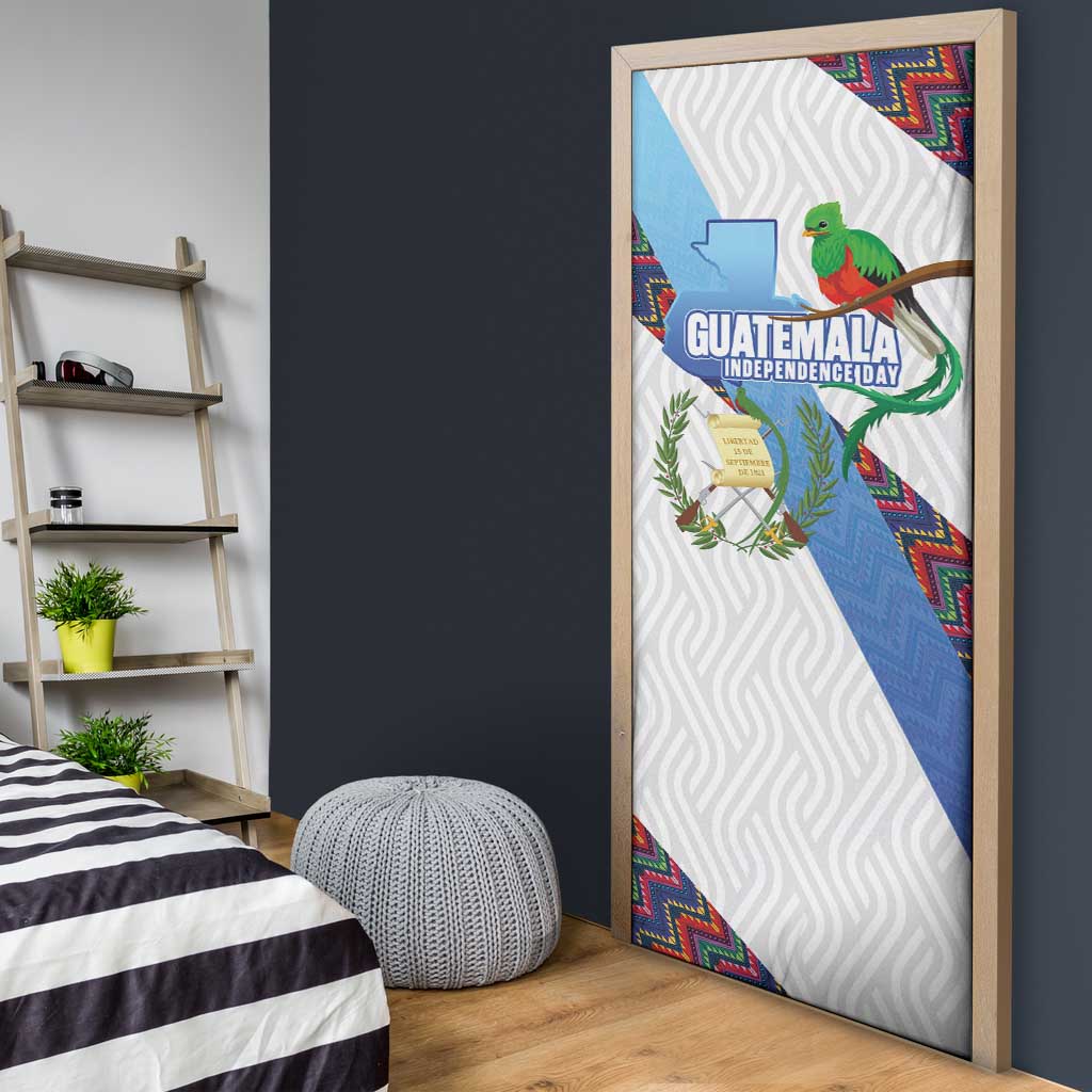 Guatemala Independence Day Door Cover Resplendent Quetzal with Coat of Arms and Maya Textiles - Wonder Print Shop