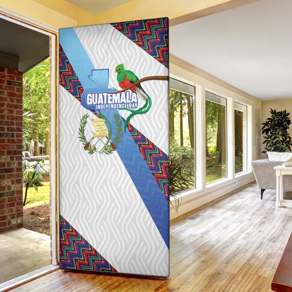 Guatemala Independence Day Door Cover Resplendent Quetzal with Coat of Arms and Maya Textiles - Wonder Print Shop