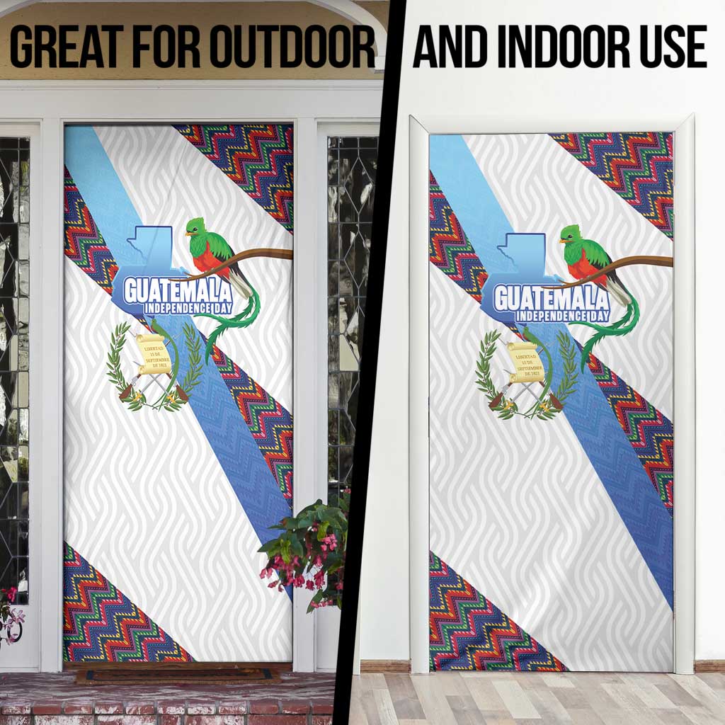 Guatemala Independence Day Door Cover Resplendent Quetzal with Coat of Arms and Maya Textiles - Wonder Print Shop