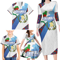 Guatemala Independence Day Family Matching Long Sleeve Bodycon Dress and Hawaiian Shirt Resplendent Quetzal with Coat of Arms and Maya Textiles - Wonder Print Shop