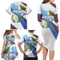 Guatemala Independence Day Family Matching Long Sleeve Bodycon Dress and Hawaiian Shirt Resplendent Quetzal with Coat of Arms and Maya Textiles - Wonder Print Shop
