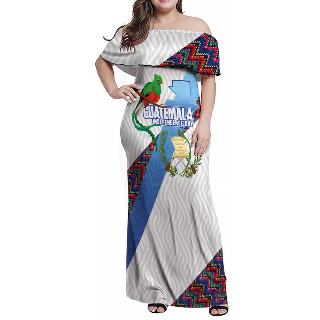 Guatemala Independence Day Family Matching Off Shoulder Maxi Dress and Hawaiian Shirt Resplendent Quetzal with Coat of Arms and Maya Textiles - Wonder Print Shop