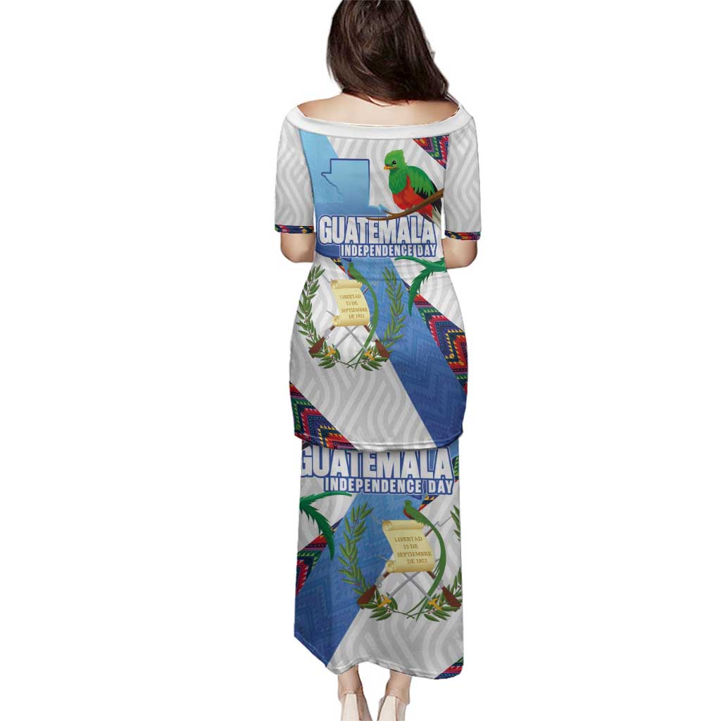 Guatemala Independence Day Family Matching Puletasi and Hawaiian Shirt Resplendent Quetzal with Coat of Arms and Maya Textiles - Wonder Print Shop