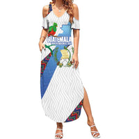 Guatemala Independence Day Family Matching Summer Maxi Dress and Hawaiian Shirt Resplendent Quetzal with Coat of Arms and Maya Textiles - Wonder Print Shop