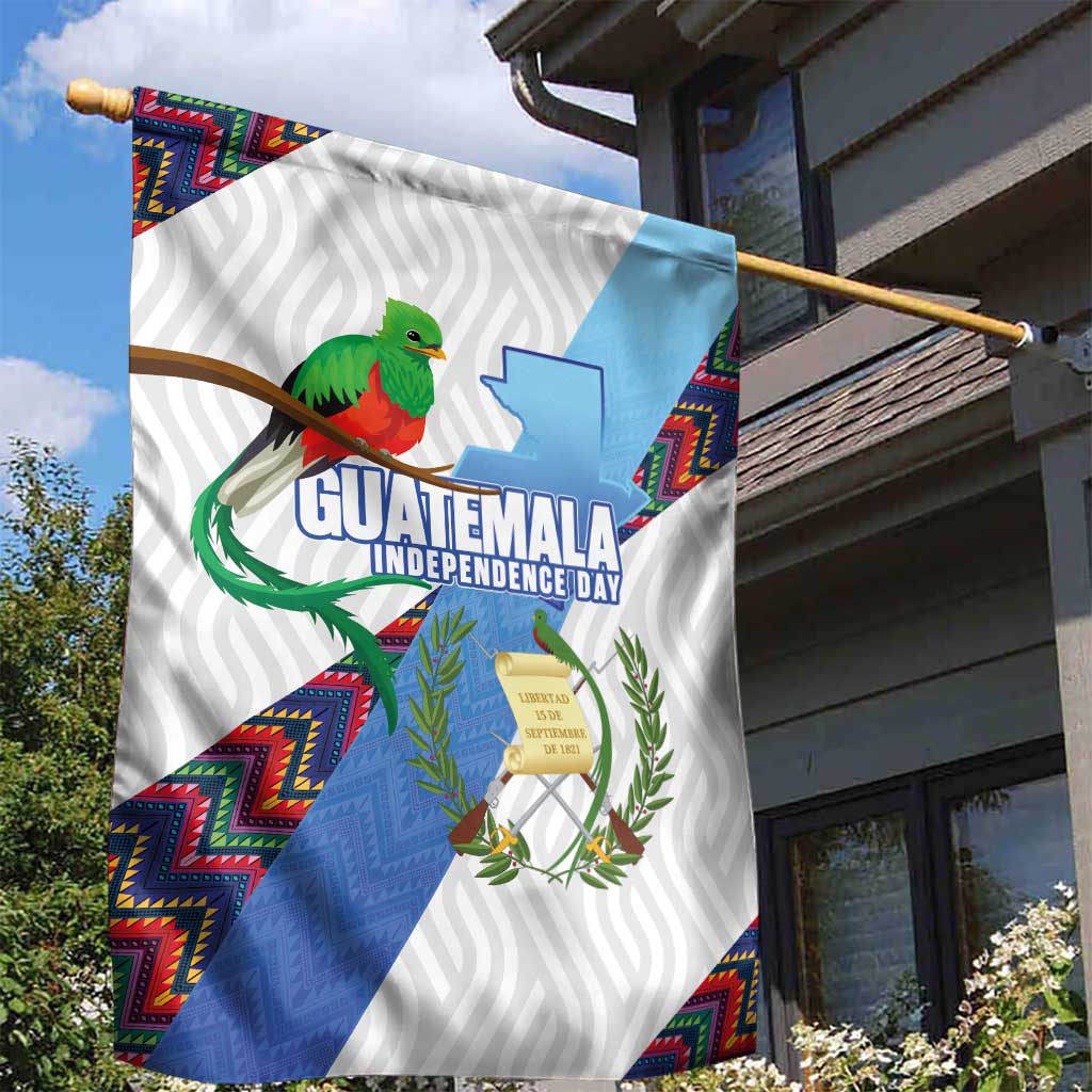 Guatemala Independence Day Garden Flag Resplendent Quetzal with Coat of Arms and Maya Textiles - Wonder Print Shop