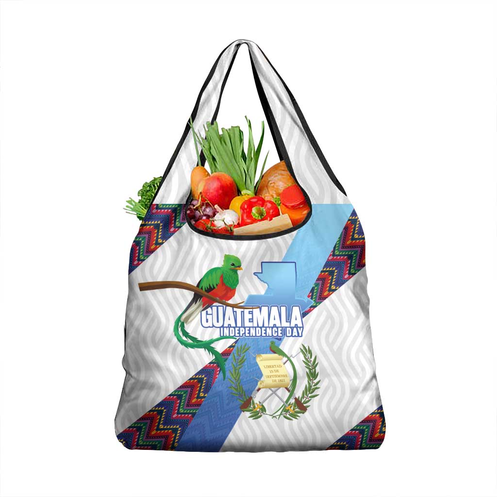 Guatemala Independence Day Grocery Bag Resplendent Quetzal with Coat of Arms and Maya Textiles - Wonder Print Shop