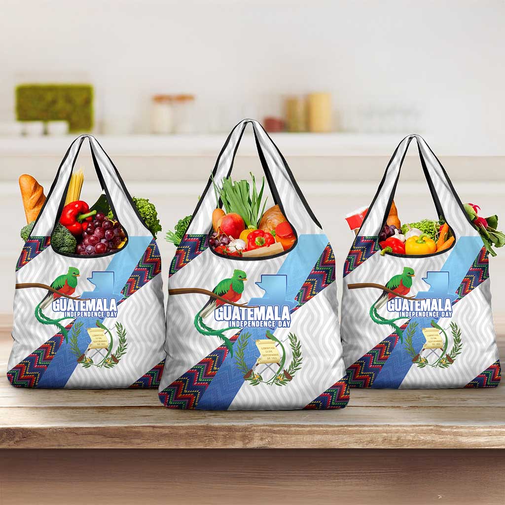 Guatemala Independence Day Grocery Bag Resplendent Quetzal with Coat of Arms and Maya Textiles - Wonder Print Shop