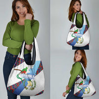 Guatemala Independence Day Grocery Bag Resplendent Quetzal with Coat of Arms and Maya Textiles - Wonder Print Shop