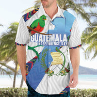 Guatemala Independence Day Hawaiian Shirt Resplendent Quetzal with Coat of Arms and Maya Textiles - Wonder Print Shop