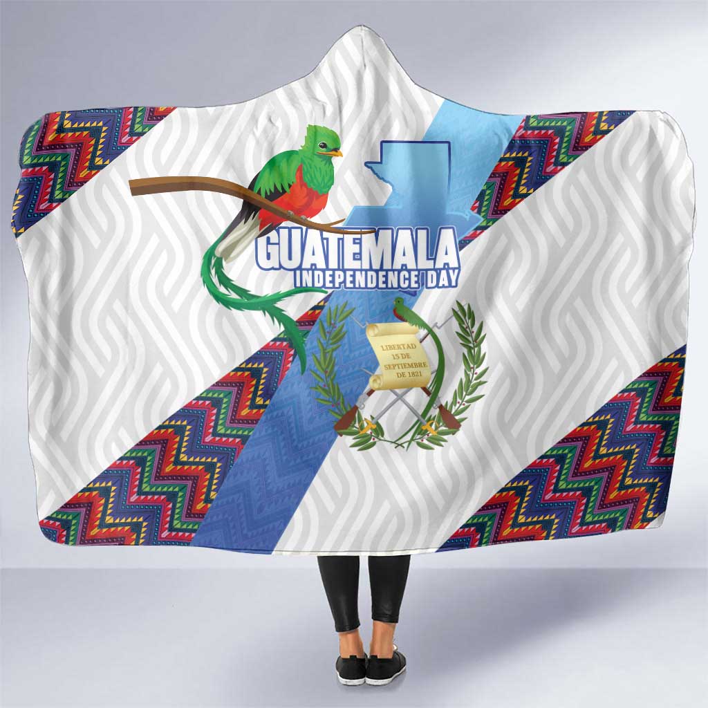 Guatemala Independence Day Hooded Blanket Resplendent Quetzal with Coat of Arms and Maya Textiles - Wonder Print Shop