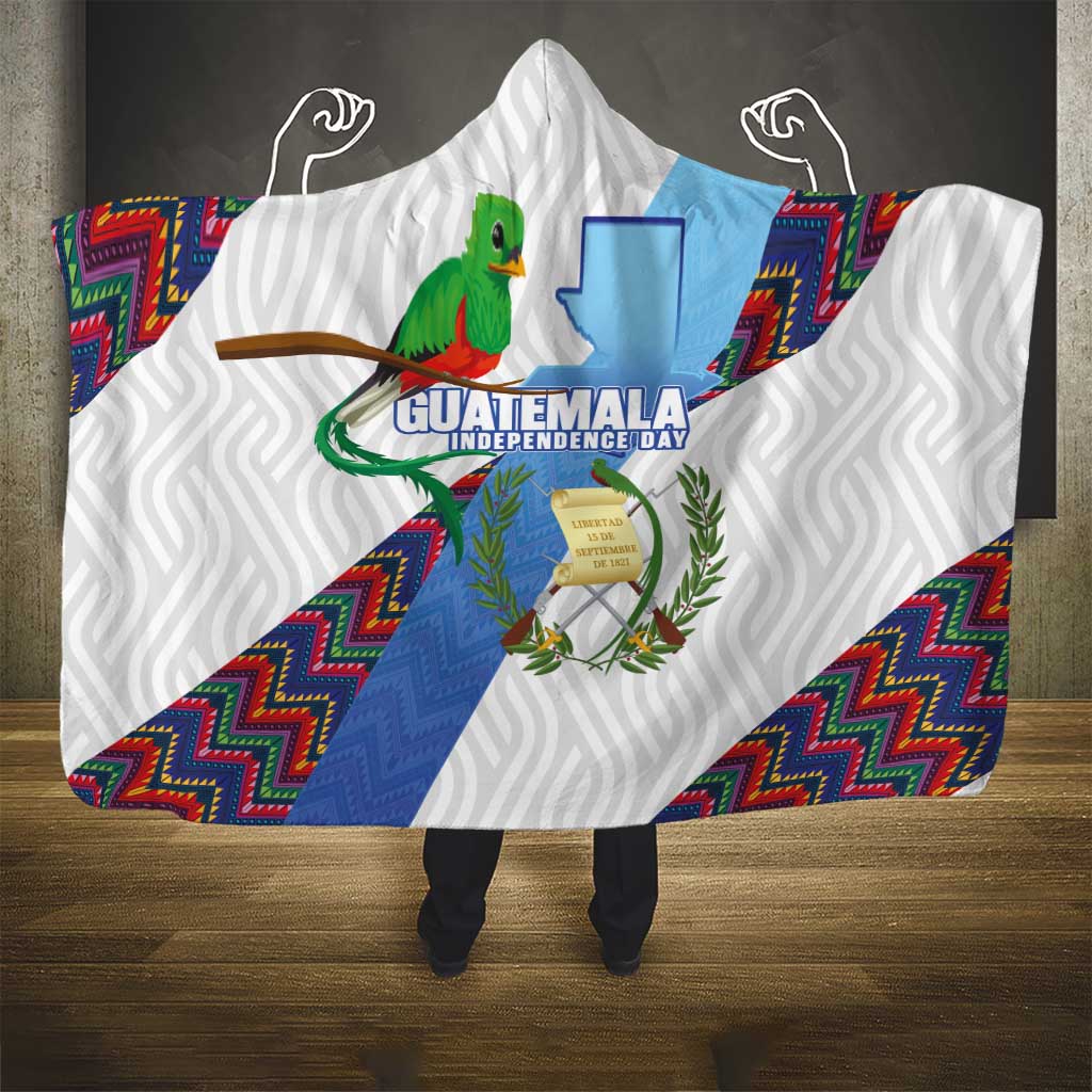 Guatemala Independence Day Hooded Blanket Resplendent Quetzal with Coat of Arms and Maya Textiles - Wonder Print Shop