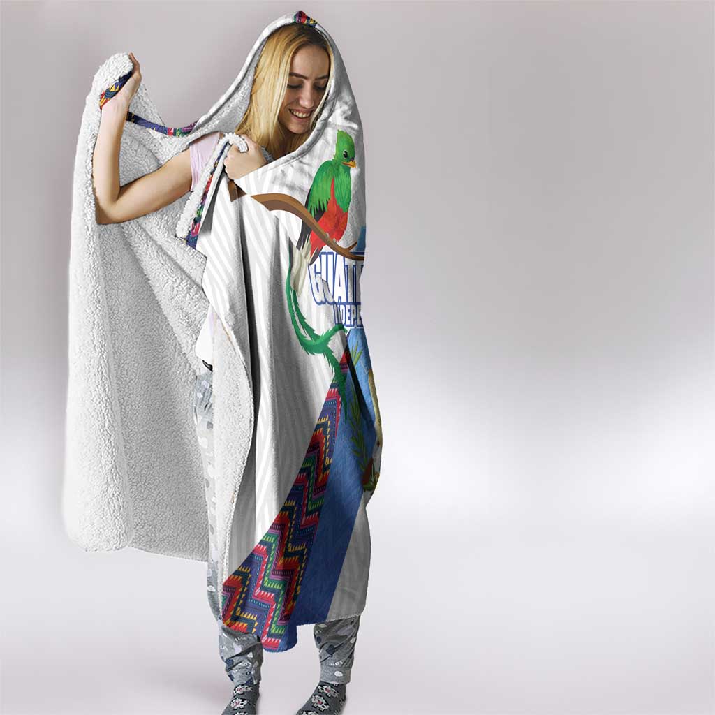 Guatemala Independence Day Hooded Blanket Resplendent Quetzal with Coat of Arms and Maya Textiles - Wonder Print Shop