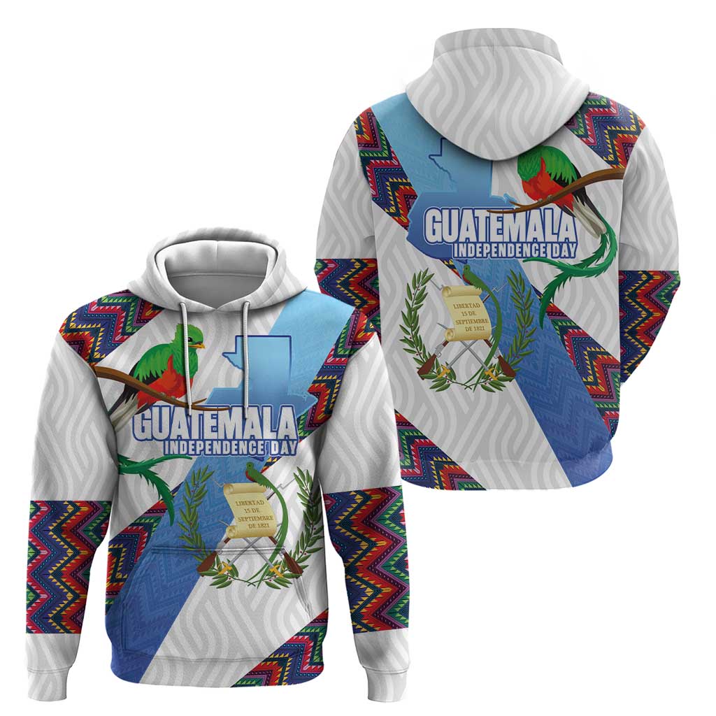Guatemala Independence Day Hoodie Resplendent Quetzal with Coat of Arms and Maya Textiles - Wonder Print Shop