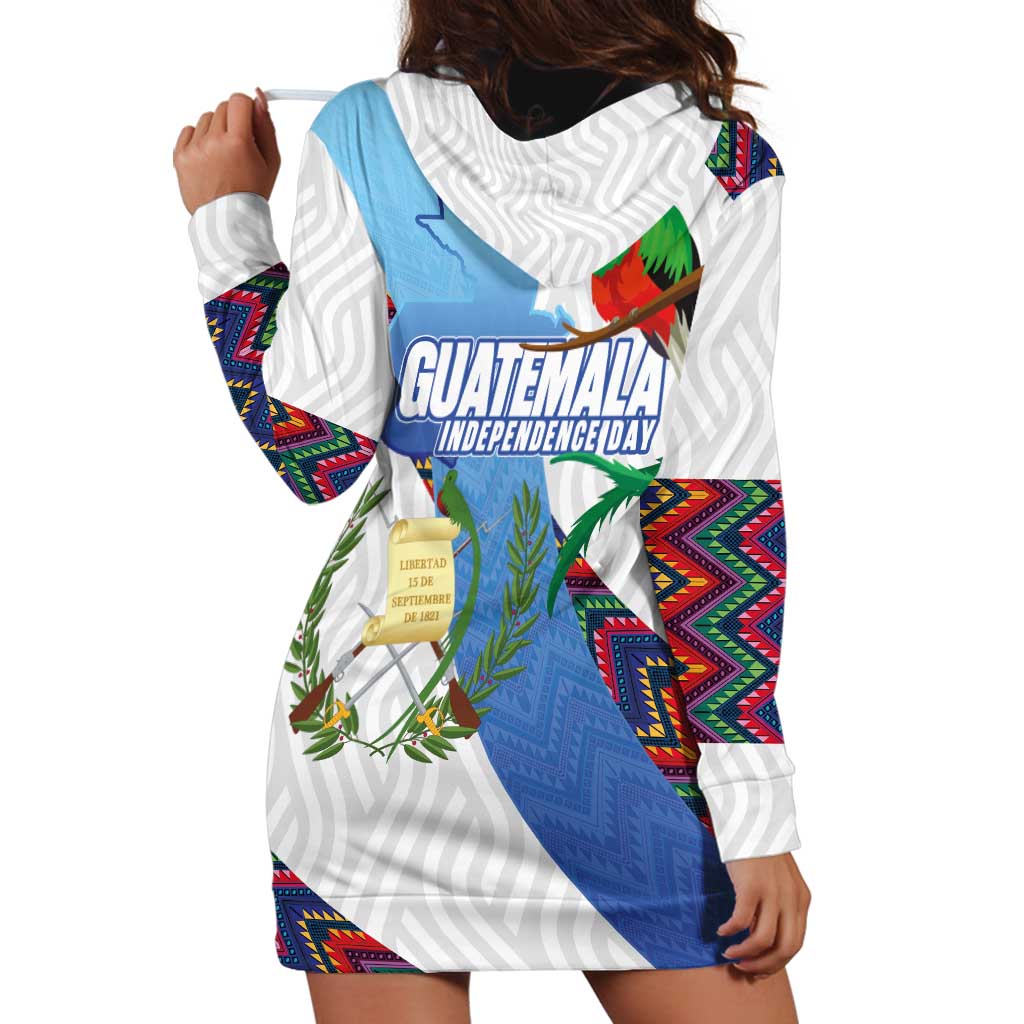 Guatemala Independence Day Hoodie Dress Resplendent Quetzal with Coat of Arms and Maya Textiles - Wonder Print Shop