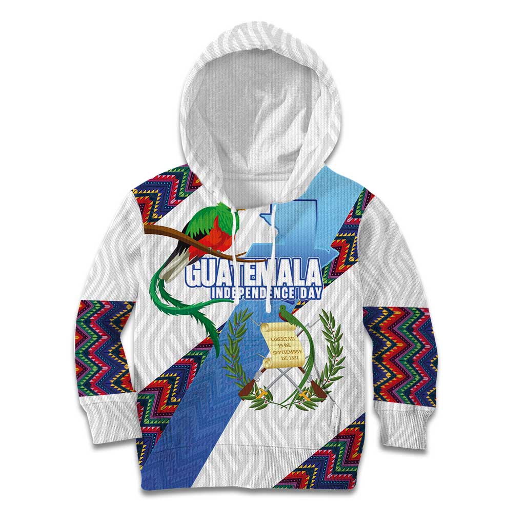 Guatemala Independence Day Kid Hoodie Resplendent Quetzal with Coat of Arms and Maya Textiles - Wonder Print Shop