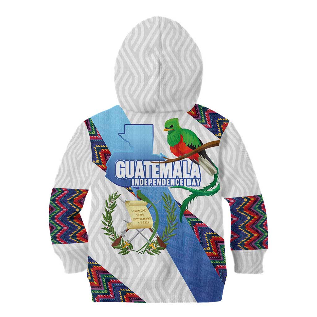 Guatemala Independence Day Kid Hoodie Resplendent Quetzal with Coat of Arms and Maya Textiles - Wonder Print Shop