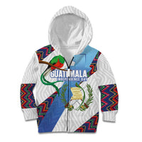 Guatemala Independence Day Kid Hoodie Resplendent Quetzal with Coat of Arms and Maya Textiles - Wonder Print Shop