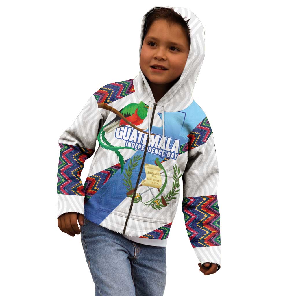 Guatemala Independence Day Kid Hoodie Resplendent Quetzal with Coat of Arms and Maya Textiles - Wonder Print Shop