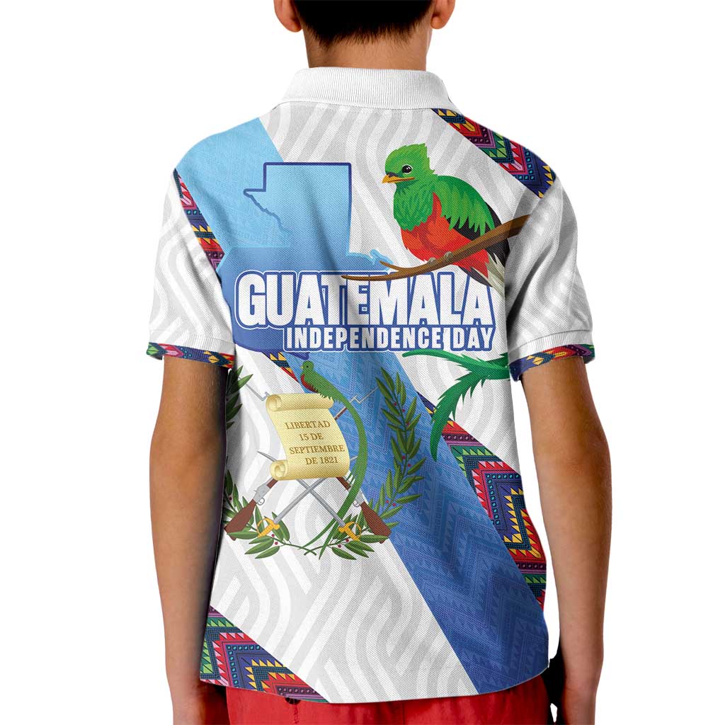 Guatemala Independence Day Kid Polo Shirt Resplendent Quetzal with Coat of Arms and Maya Textiles - Wonder Print Shop