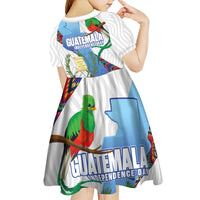 Guatemala Independence Day Kid Short Sleeve Dress Resplendent Quetzal with Coat of Arms and Maya Textiles - Wonder Print Shop
