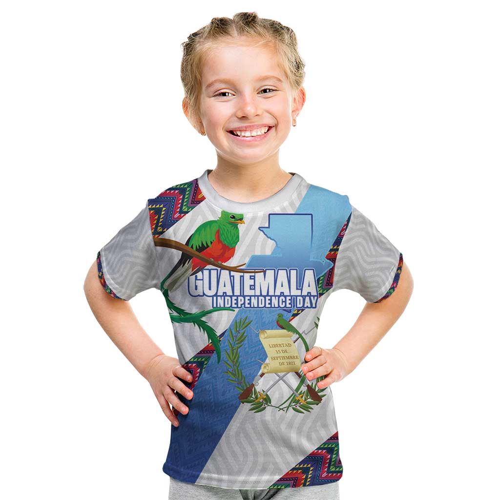 Guatemala Independence Day Kid T Shirt Resplendent Quetzal with Coat of Arms and Maya Textiles - Wonder Print Shop