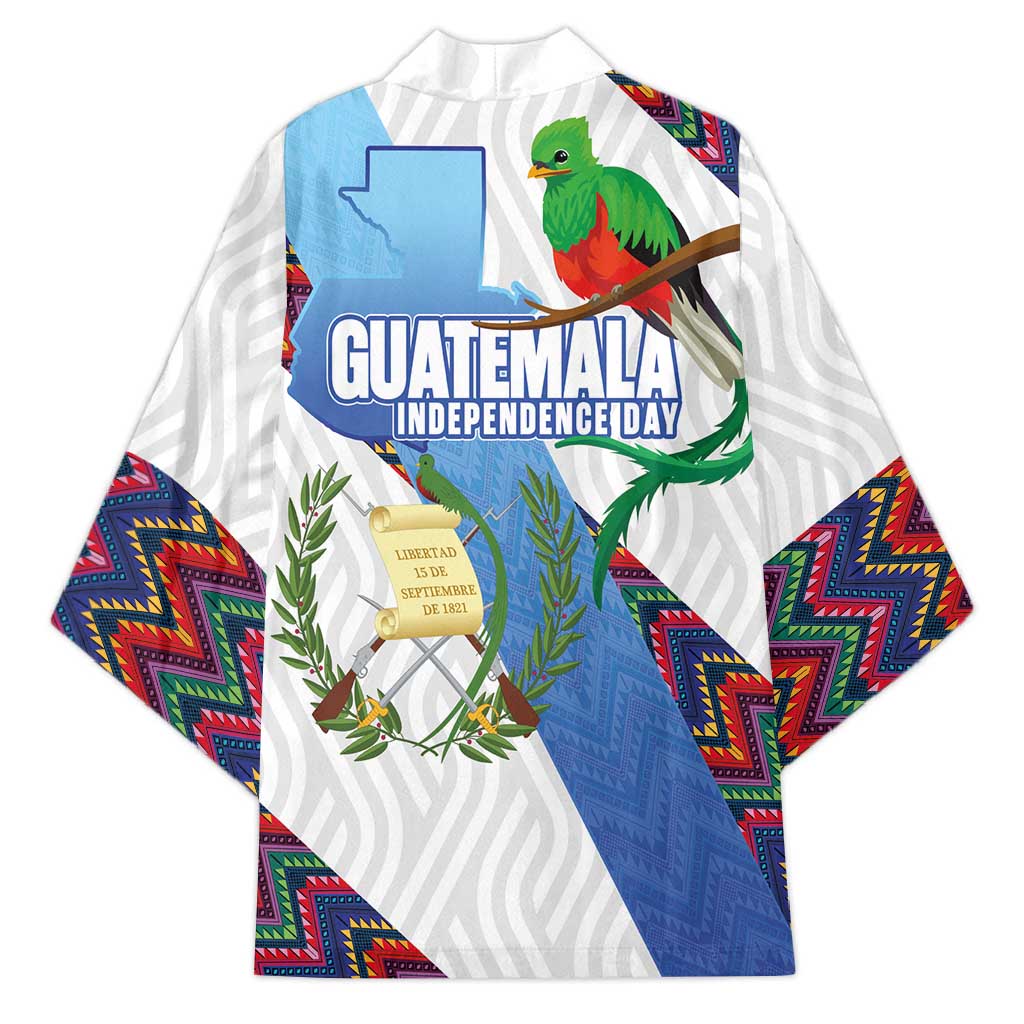 Guatemala Independence Day Kimono Resplendent Quetzal with Coat of Arms and Maya Textiles - Wonder Print Shop