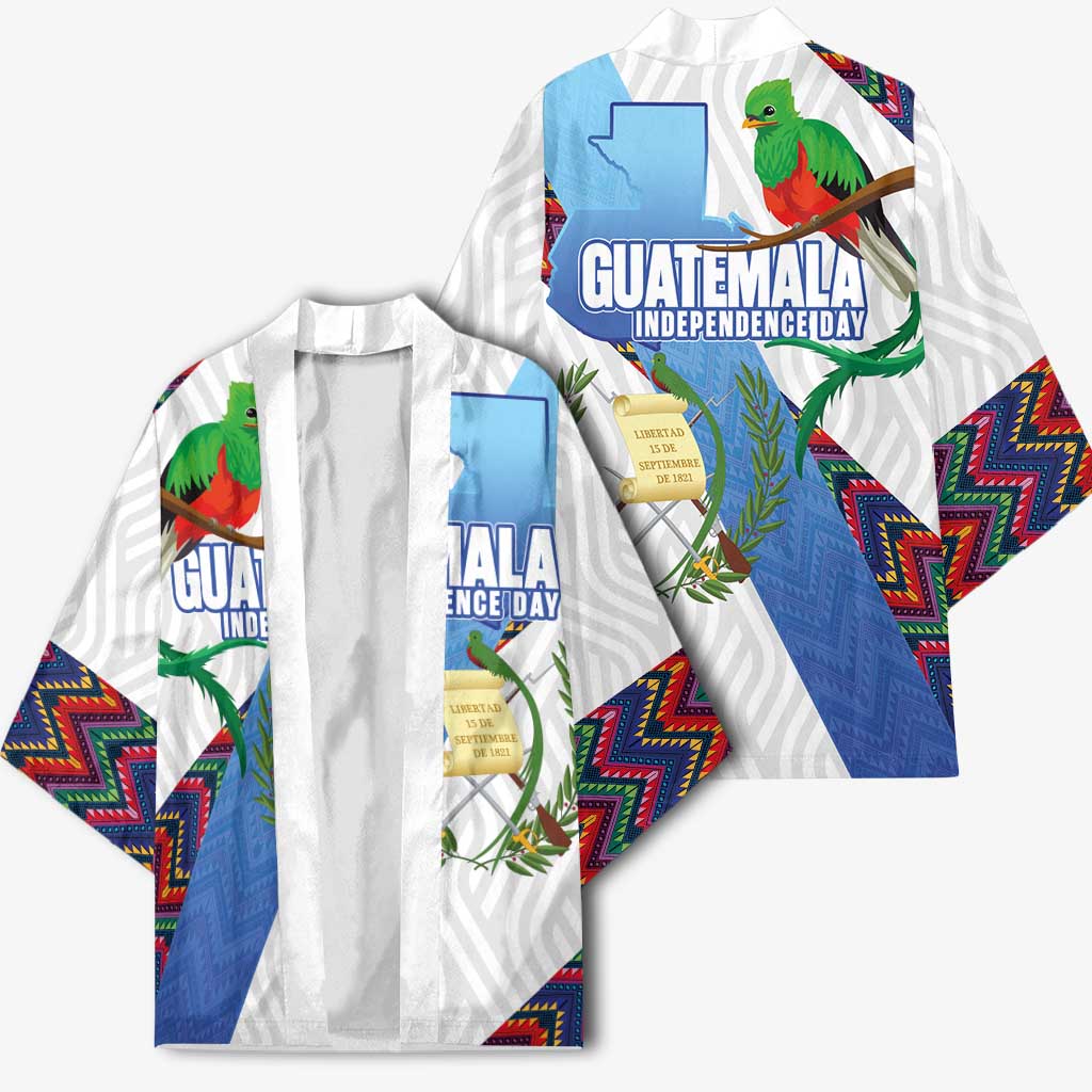 Guatemala Independence Day Kimono Resplendent Quetzal with Coat of Arms and Maya Textiles - Wonder Print Shop