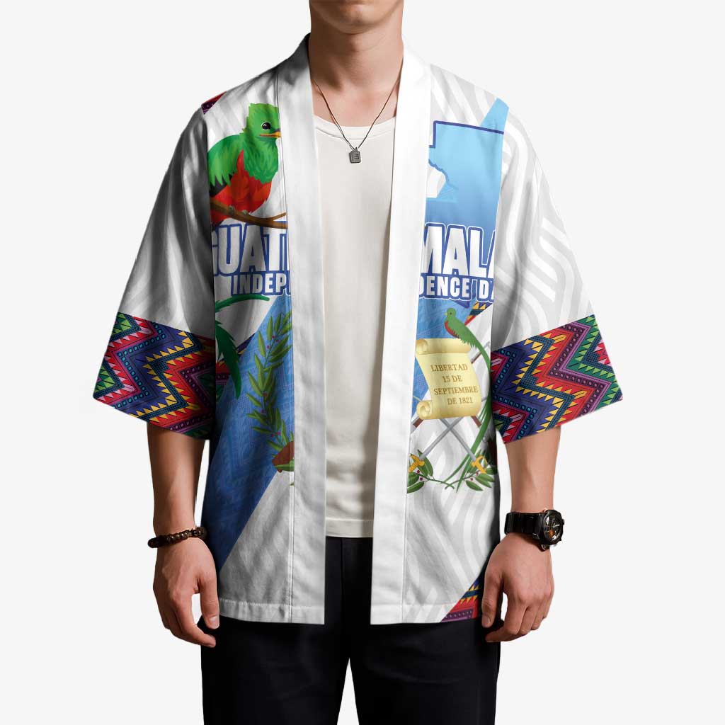 Guatemala Independence Day Kimono Resplendent Quetzal with Coat of Arms and Maya Textiles - Wonder Print Shop