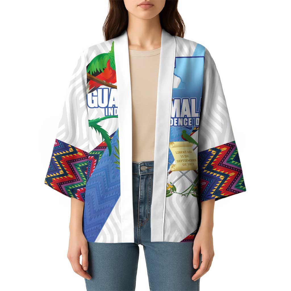 Guatemala Independence Day Kimono Resplendent Quetzal with Coat of Arms and Maya Textiles - Wonder Print Shop