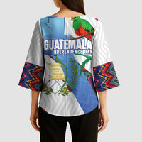 Guatemala Independence Day Kimono Sleeve Blouse Resplendent Quetzal with Coat of Arms and Maya Textiles - Wonder Print Shop