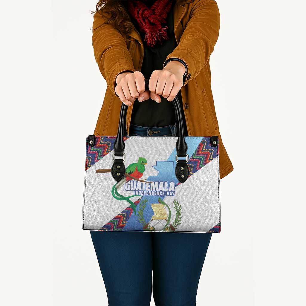 Guatemala Independence Day Leather Bag Resplendent Quetzal with Coat of Arms and Maya Textiles - Wonder Print Shop