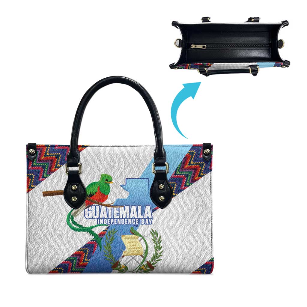 Guatemala Independence Day Leather Bag Resplendent Quetzal with Coat of Arms and Maya Textiles - Wonder Print Shop