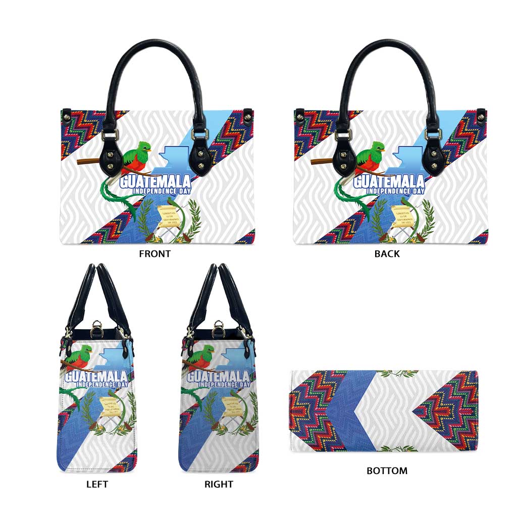 Guatemala Independence Day Leather Bag Resplendent Quetzal with Coat of Arms and Maya Textiles - Wonder Print Shop