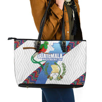 Guatemala Independence Day Leather Tote Bag Resplendent Quetzal with Coat of Arms and Maya Textiles - Wonder Print Shop