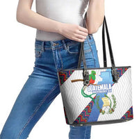Guatemala Independence Day Leather Tote Bag Resplendent Quetzal with Coat of Arms and Maya Textiles - Wonder Print Shop
