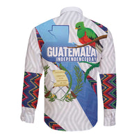 Guatemala Independence Day Long Sleeve Button Shirt Resplendent Quetzal with Coat of Arms and Maya Textiles - Wonder Print Shop