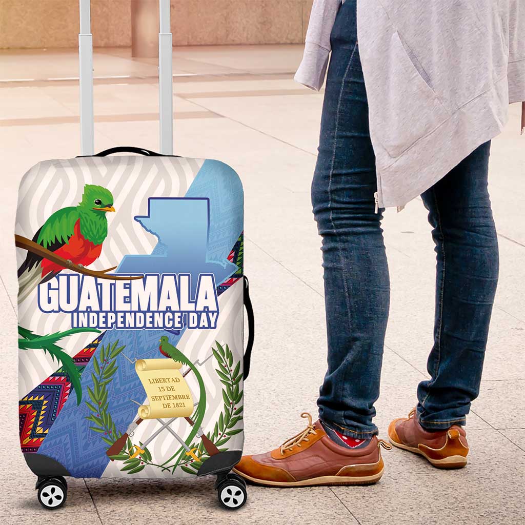 Guatemala Independence Day Luggage Cover Resplendent Quetzal with Coat of Arms and Maya Textiles - Wonder Print Shop