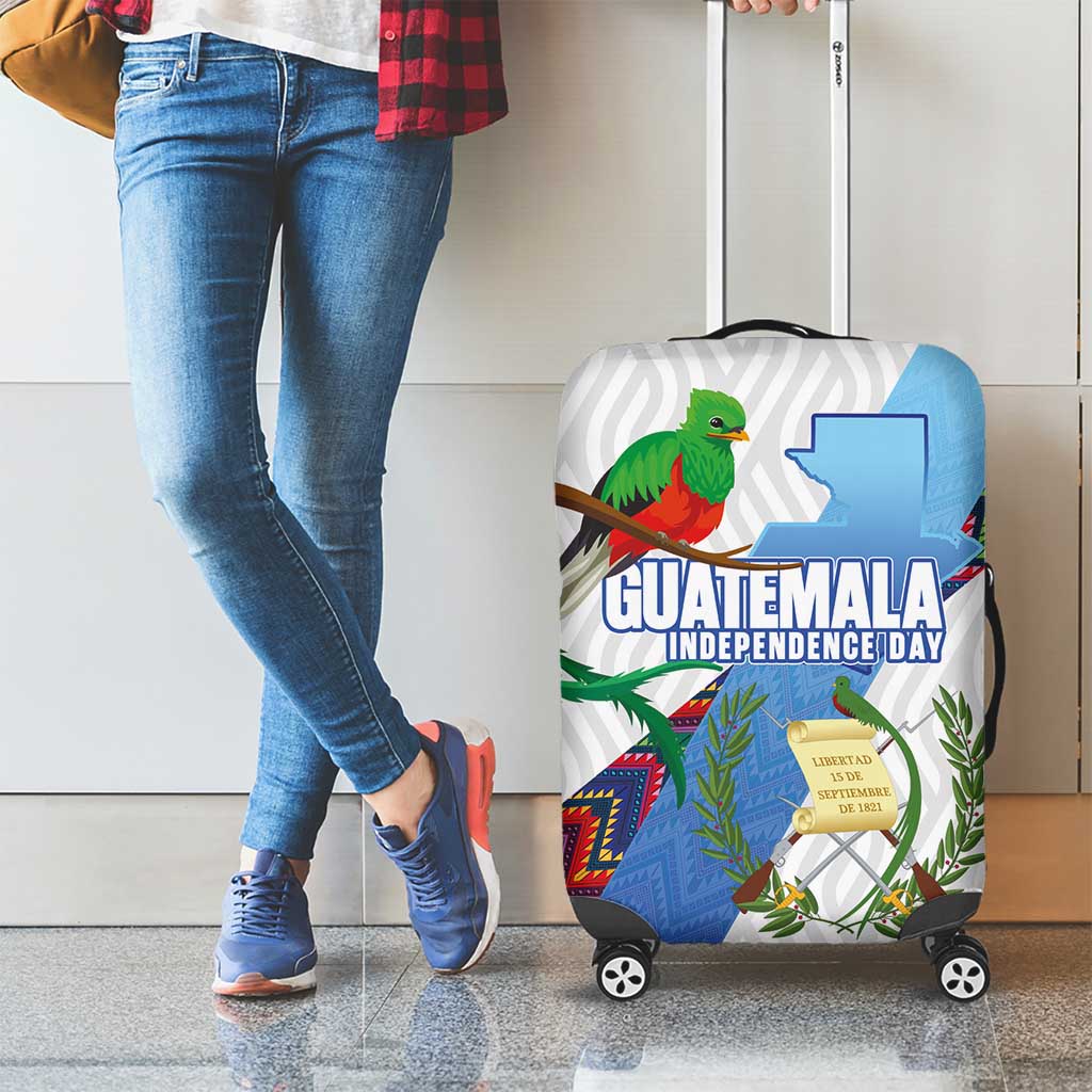 Guatemala Independence Day Luggage Cover Resplendent Quetzal with Coat of Arms and Maya Textiles - Wonder Print Shop